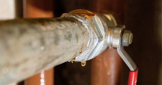 Leaking pipe with valve in industrial setting